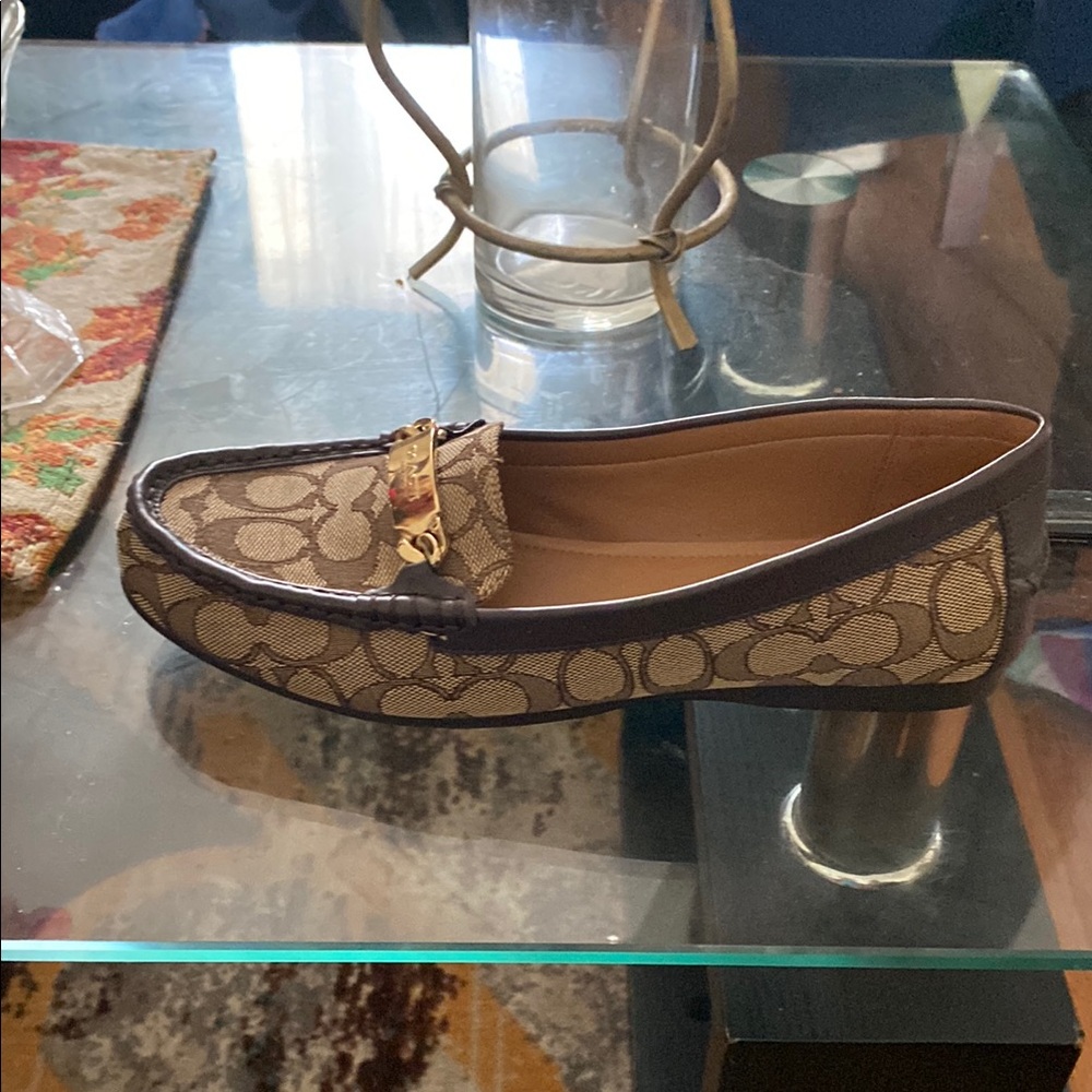 Coach Brown and Tan Loafers with Signature Pattern